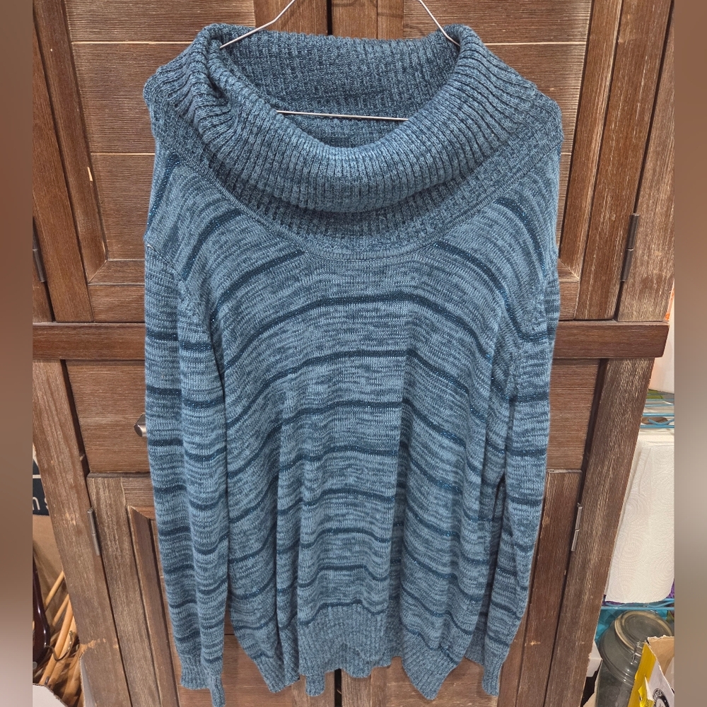 Basic Editions Women's Plus Size Pullover Sweater Size 2X Blue Long Sleeve